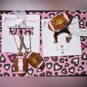 BETSEY Johnson Football Earrings & Matching Ring – Super Bowl Ready! 🏈✨